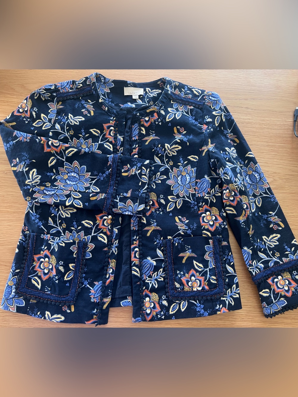 LOFT Navy Floral Embroidered Blazer - Picture 10 of 10